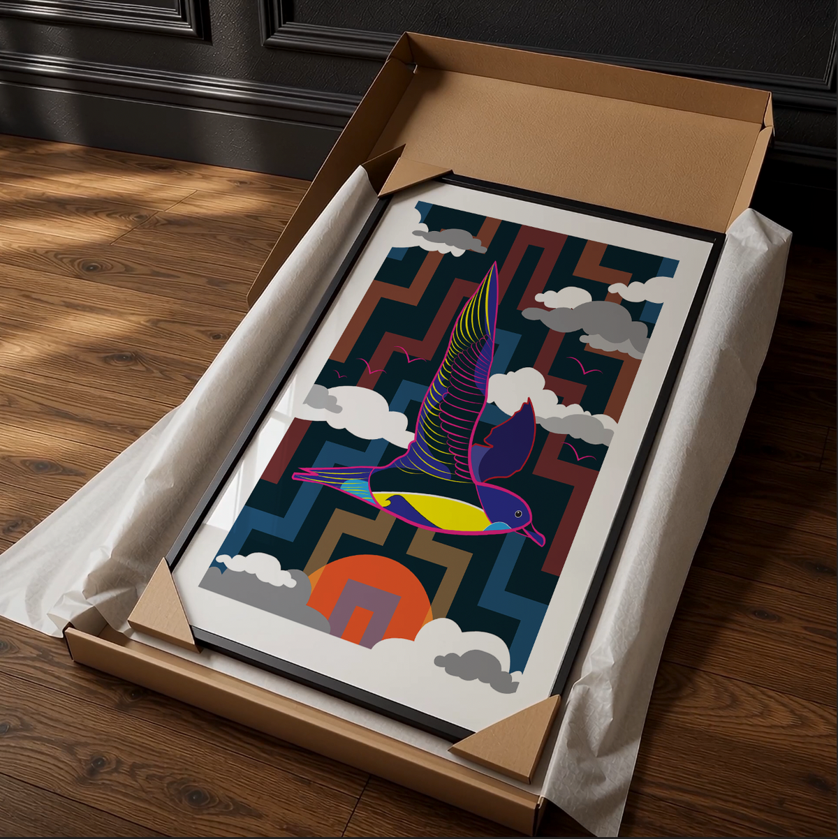"Te Rere o te Tītī" - Glass Framed Print