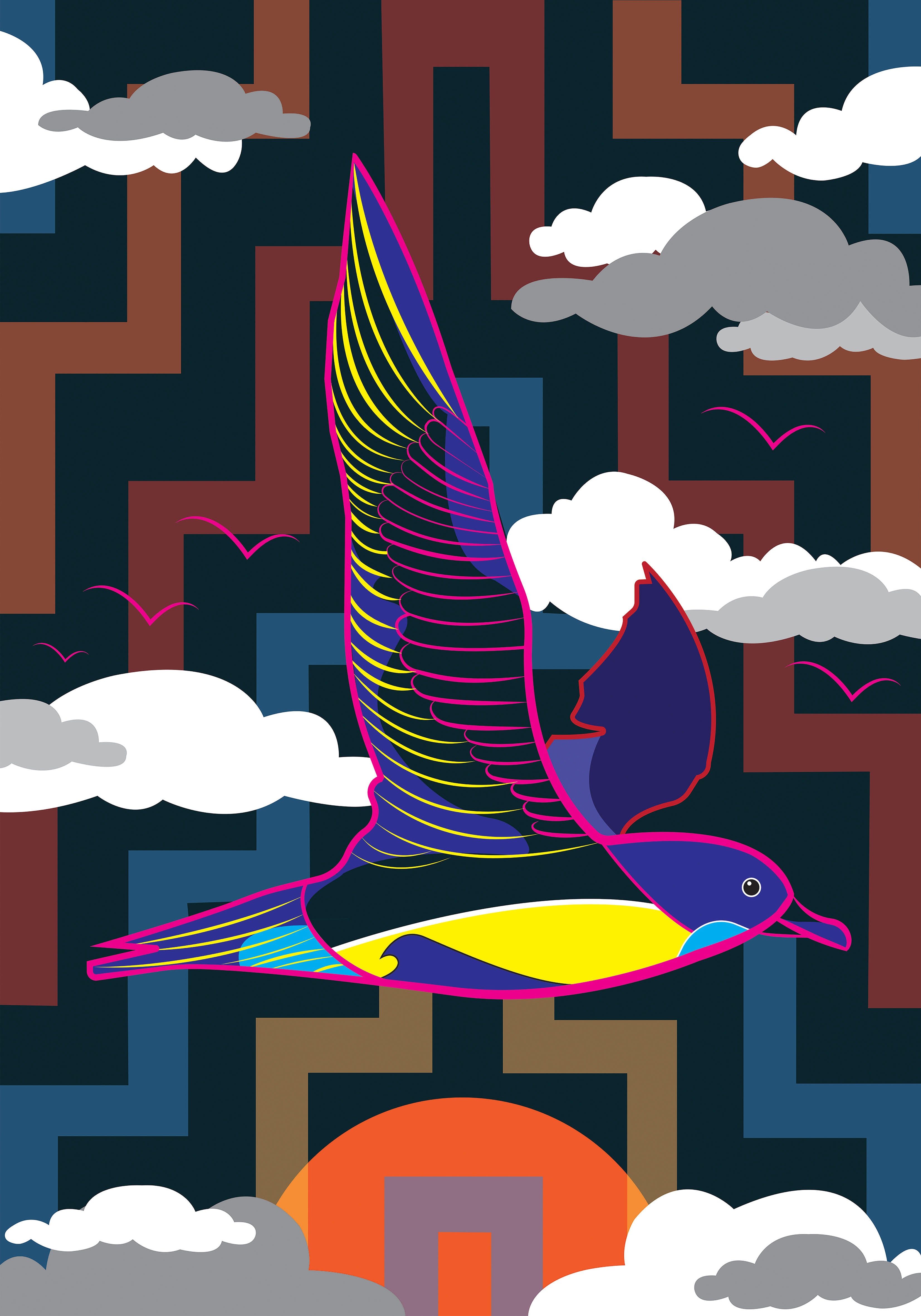 "Te Rere o te Tītī" - Glass Framed Print