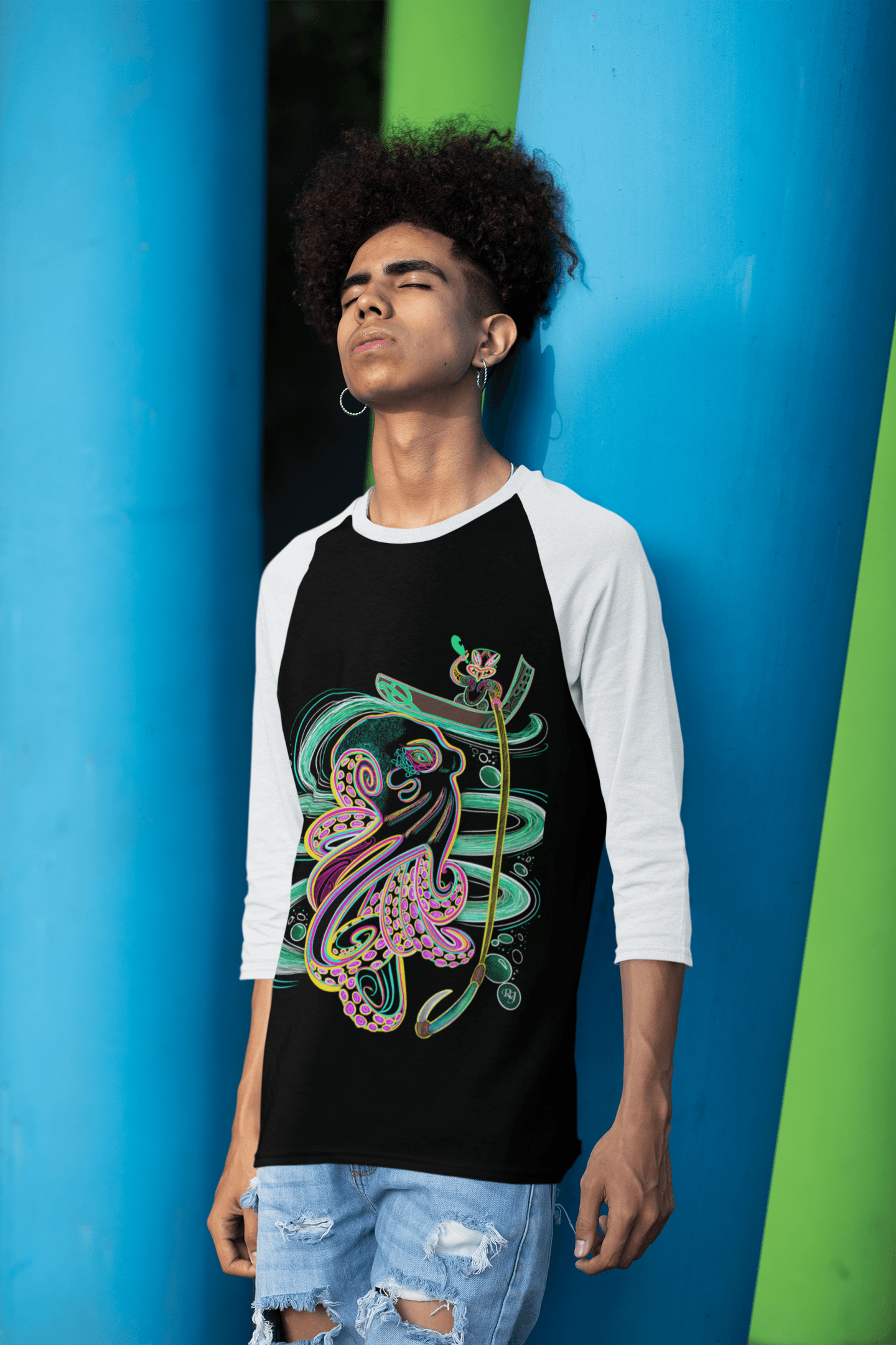 Kupe and Te Wheke - Raglan T-shirt - River Jayden Art